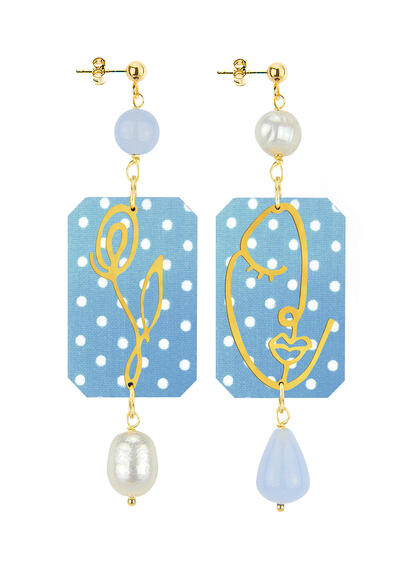 Orecchini Viso E Fiore Pois Celeste - Lebole Maison