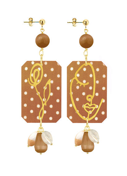 Orecchini Viso E Fiore Pois Marrone - Lebole Maison