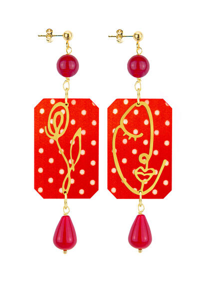 Orecchini Viso E Fiore Pois Rubino - Lebole Maison