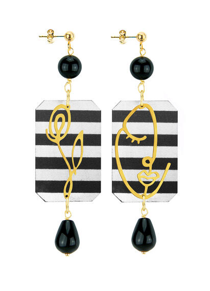 Orecchini Viso E Fiore Righe Nero - Lebole Maison