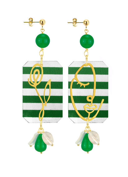 Orecchini Viso E Fiore Righe Verde - Lebole Maison