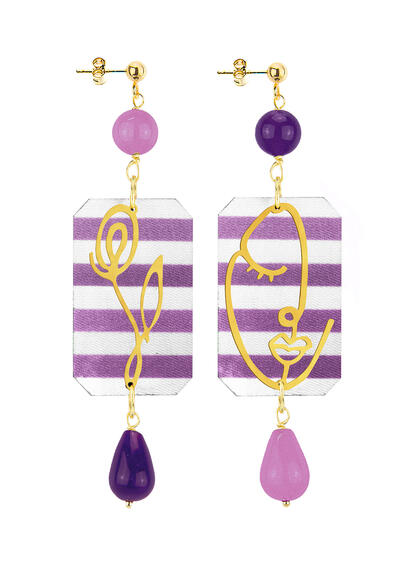 Orecchini Viso E Fiore Righe Viola E Viola Chiaro - Lebole Maison