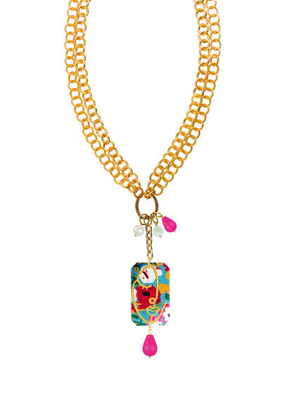 Collana Doppia Viso Fiori Fucsia - Lebole Maison