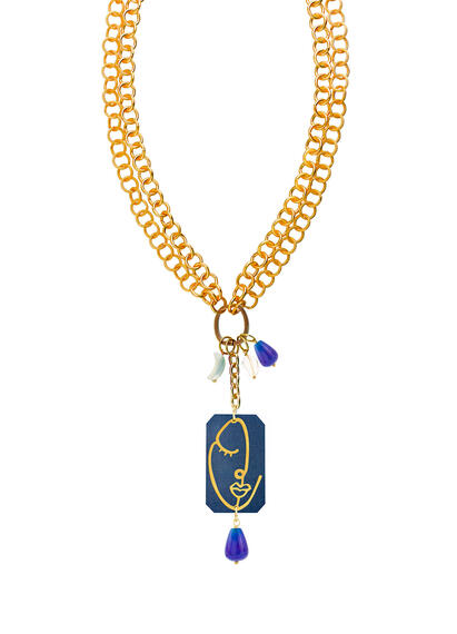 Collana Doppia Viso Jeans Blu - Lebole Maison