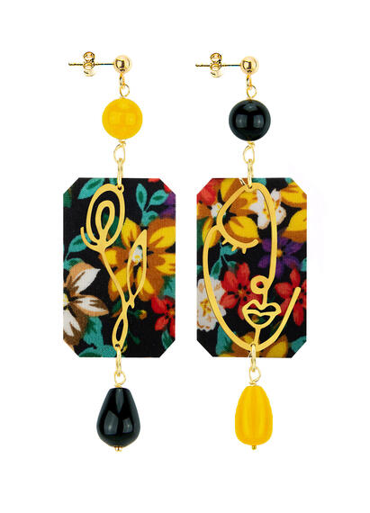 Orecchini Viso E Fiore Fiori Nero E Giallo - Lebole Maison