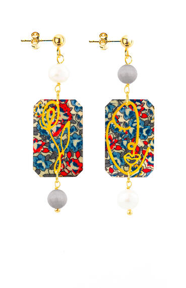 Orecchini Viso E Quadrifoglio Fiori Mini Perla E Grigio - Lebole Maison