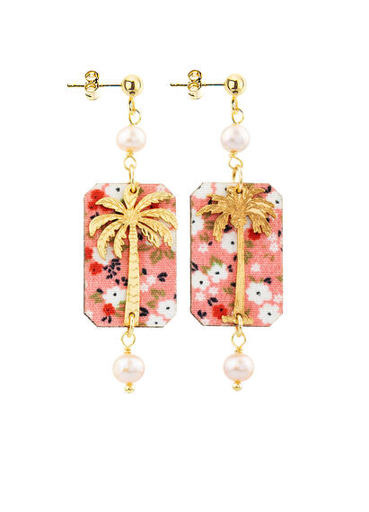 Orecchini Palma Fiori Mini Perla Rosa - Lebole Maison
