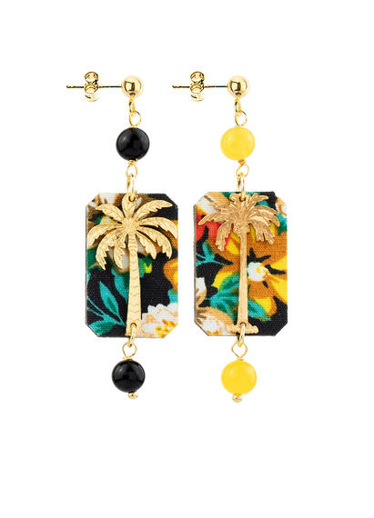 Orecchini Palma Fiori Mini Giallo E Nero - Lebole Maison