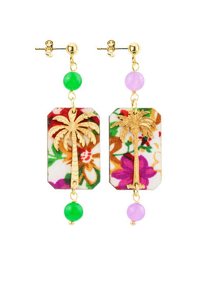 Orecchini Palma Fiori Mini Verde E Viola Chiaro - Lebole Maison
