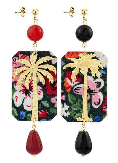 Orecchini Palma Fiori Nero E Rubino - Lebole Maison