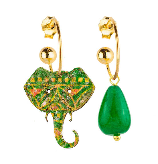 Orecchini Hoop Elefante Verde - Lebole Maison