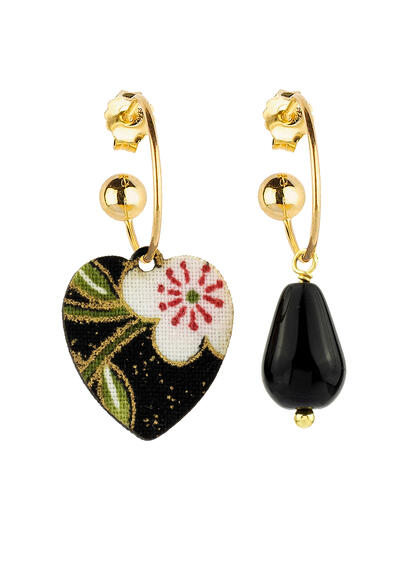 Orecchini Hoop Cuore Nero - Lebole Maison