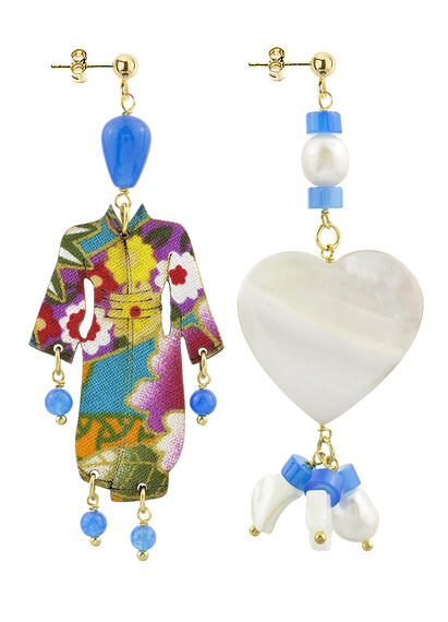 Orecchini Kimono E Cuore Madreperla Piccolo Azzurro - Lebole Maison