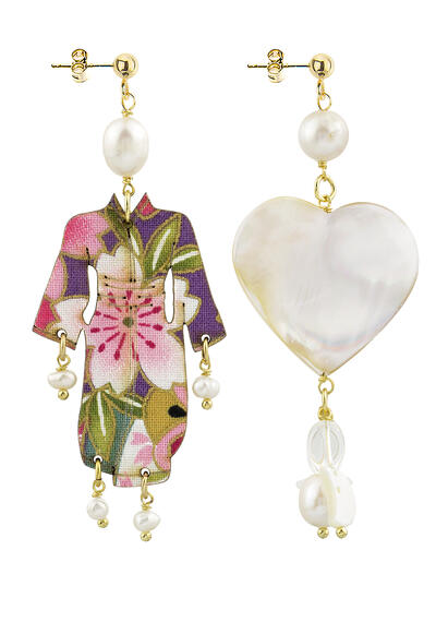 Orecchini Kimono E Cuore Madreperla Piccolo Perla - Lebole Maison