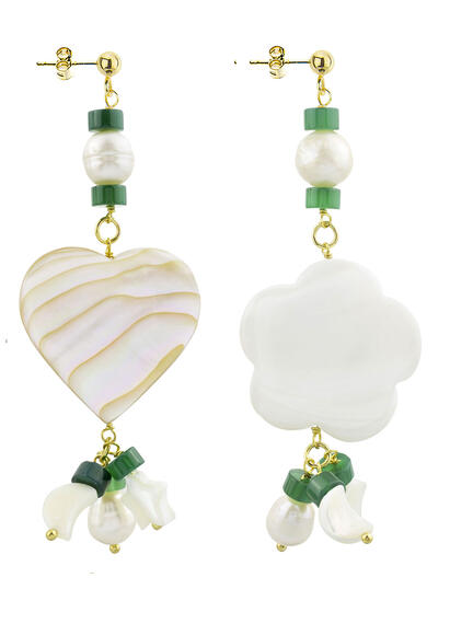Orecchini Cuore E Fiore Madreperla Piccolo Verde - Lebole Maison