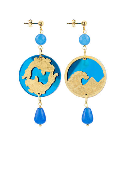 Orecchini Tondo Carpa Specchio E Seta Mini Azzurro - Lebole Maison