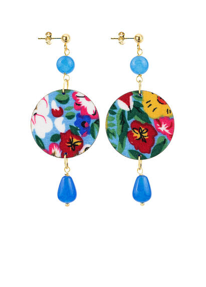 Orecchini Tondo Carpa Specchio E Seta Mini Azzurro - Lebole Maison