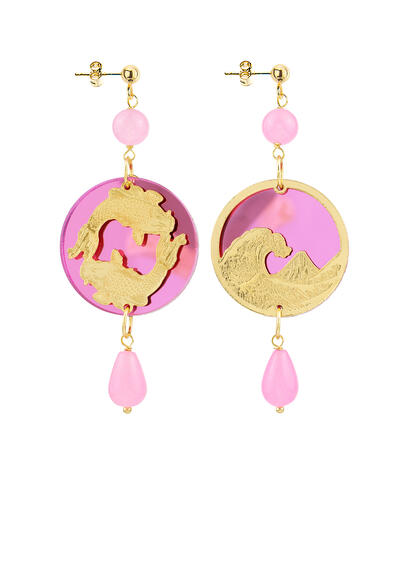 Orecchini Tondo Carpa Specchio E Seta Mini Fucsia - Lebole Maison