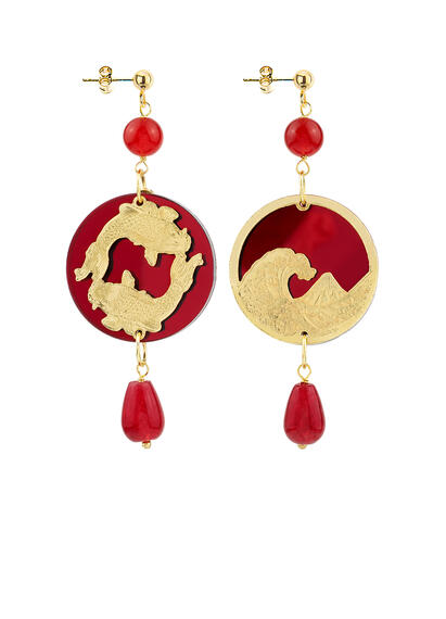 Orecchini Tondo Carpa Specchio E Seta Mini Rubino - Lebole Maison