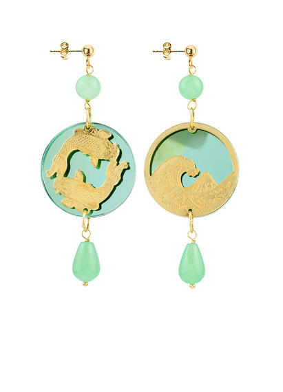 Orecchini Tondo Carpa Specchio E Seta Mini Verde Giada - Lebole Maison