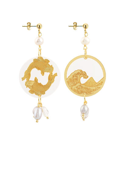 Orecchini Tondo Carpa Mini Plexi Trasparente Perla - Lebole Maison