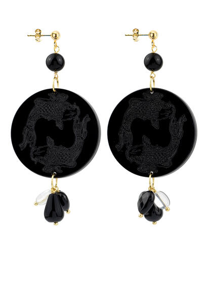 Orecchini Tondo Carpa Plexi Nero Inciso Nero - Lebole Maison