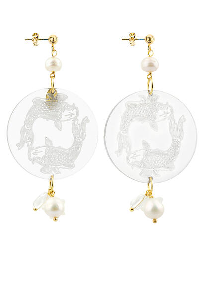 Orecchini Tondo Carpa Plexi Trasparente Inciso Perla - Lebole Maison