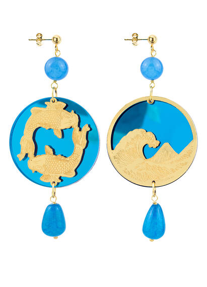 Orecchini Tondo Carpa Specchio E Seta Azzurro - Lebole Maison