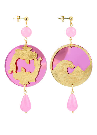 Orecchini Tondo Carpa Specchio E Seta Fucsia - Lebole Maison