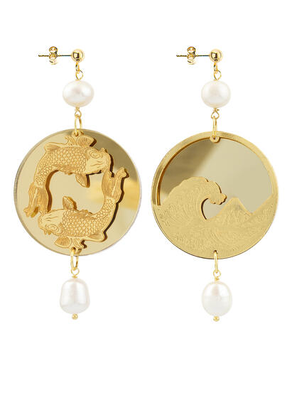 Orecchini Tondo Carpa Specchio E Seta Oro - Lebole Maison