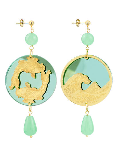 Orecchini Tondo Carpa Specchio E Seta Verde Giada - Lebole Maison