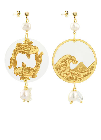 Orecchini Tondo Carpa Plexi Trasparente Perla - Lebole Maison