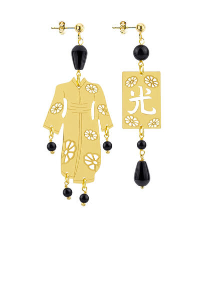 Orecchini Kimono Oro Piccolo Nero - Lebole Maison