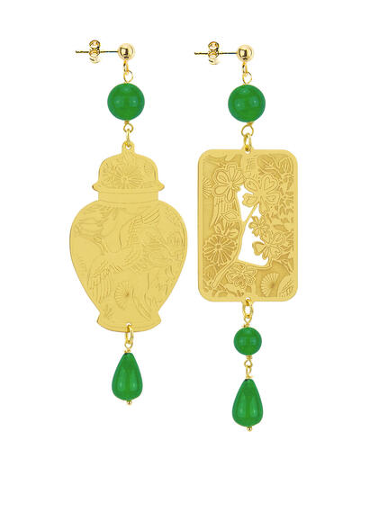 Orecchini Potiche Oro Grande Verde - Lebole Maison
