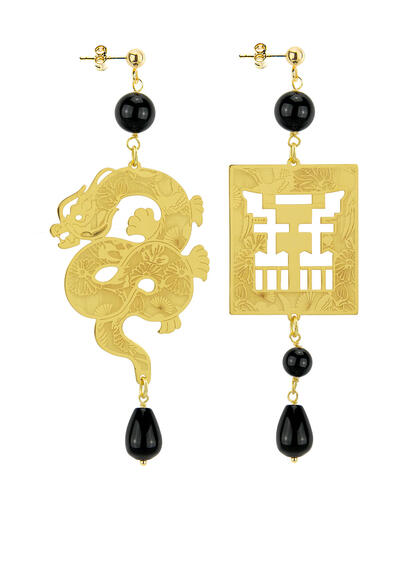 Orecchini Drago Oro Grande Nero - Lebole Maison