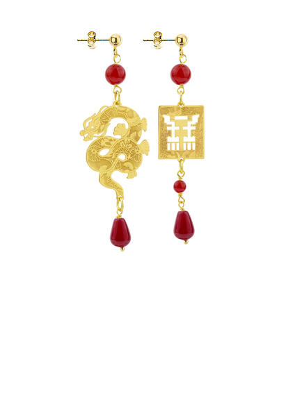 Orecchini Drago Oro Piccolo Rubino - Lebole Maison