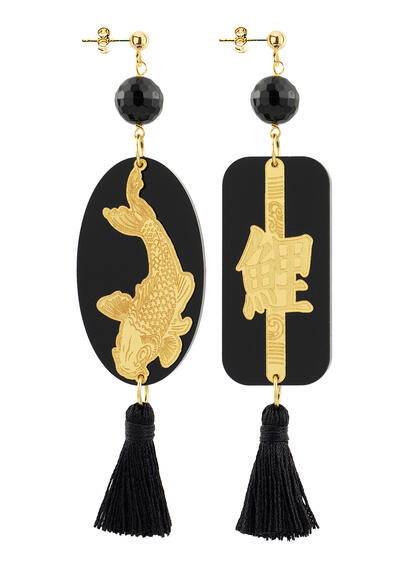 Orecchini Carpa Plexi Nappa Nero - Lebole Maison