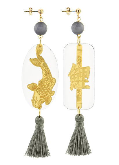 Orecchini Carpa Plexi Trasparente Nappa Grigio - Lebole Maison