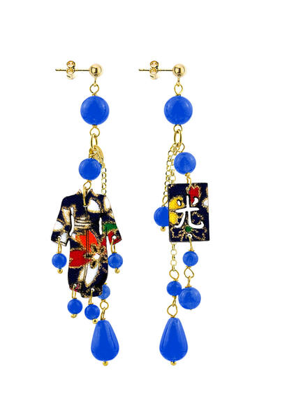Orecchini Kimono Ciuffo Corto Blu - Lebole Maison