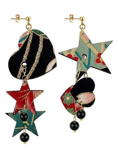 Orecchini Cuore E Stelle Piccolo Nero - Lebole Maison