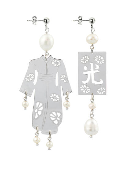 Orecchini Kimono Rodio Piccolo Perla - Lebole Maison