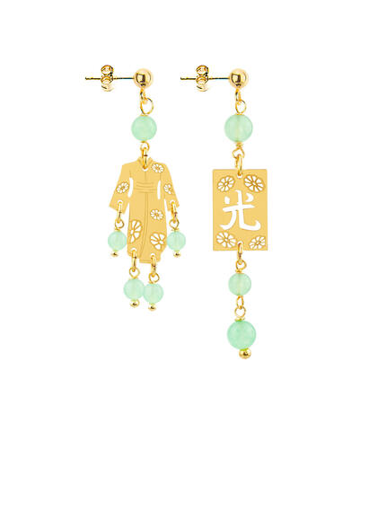 Orecchini Kimono Oro Mini Verde Giada - Lebole Maison