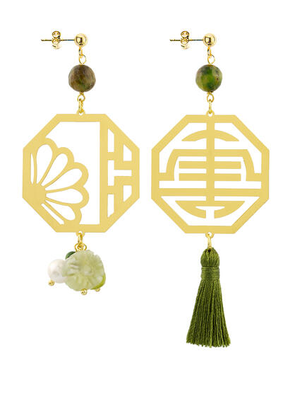 Orecchini Shou Oro Grande Verde Oliva - Lebole Maison