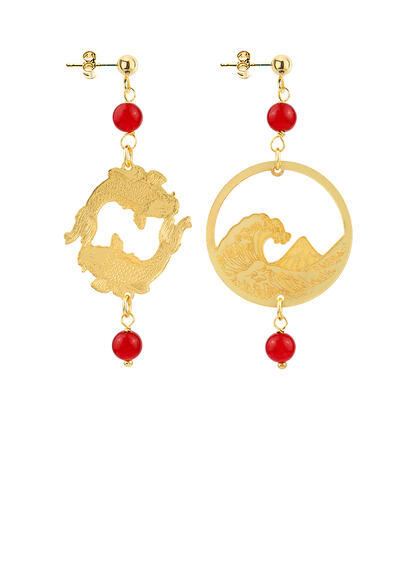 Orecchini Carpa E Onda Oro Mini Rubino - Lebole Maison