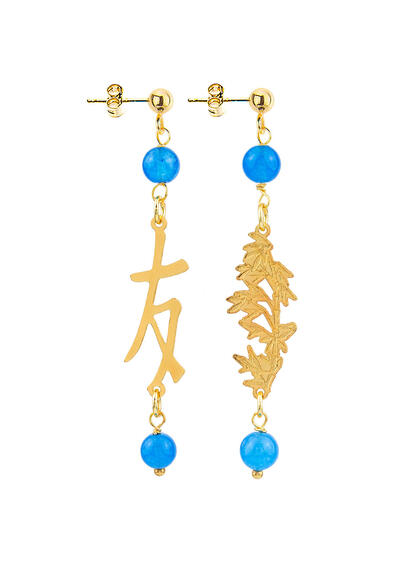 Orecchini Kanji Amicizia Oro Mini Azzurro - Lebole Maison