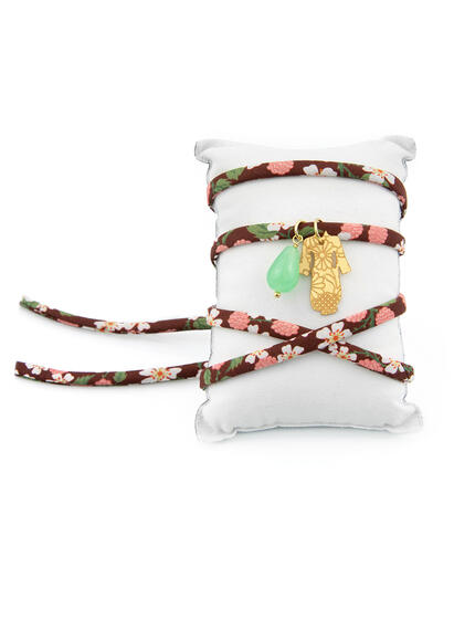 Bracciale Tessuto Fiori Kimono Verde Giada - Lebole Maison