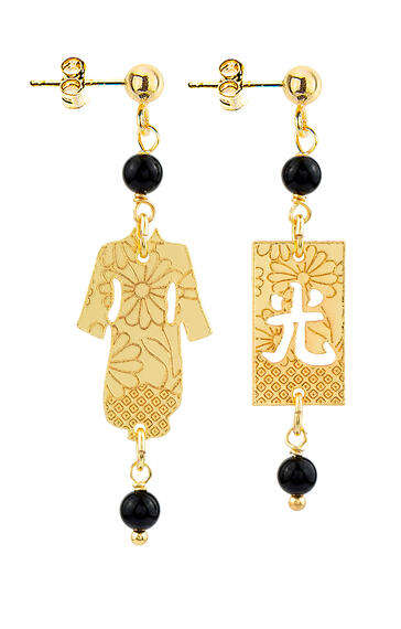 Orecchini Mini Ottone Kimono Nero - Lebole Maison