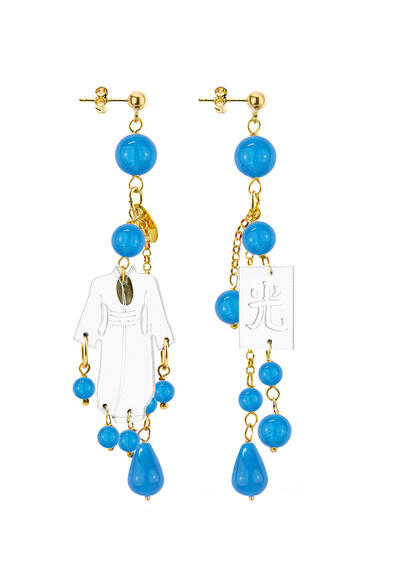 Orecchini Kimono Plexi Trasparente Ciuffo Corto Azzurro - Lebole Maison