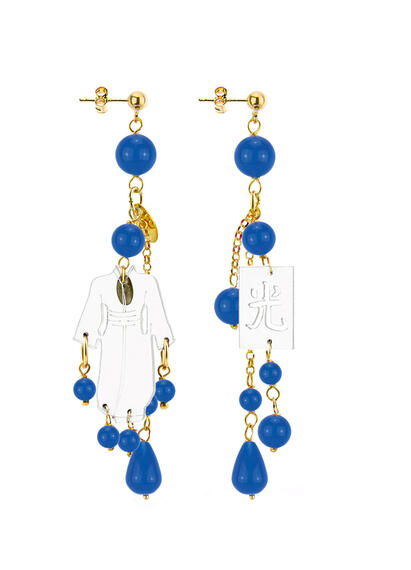 Orecchini Kimono Plexi Trasparente Ciuffo Corto Blu - Lebole Maison