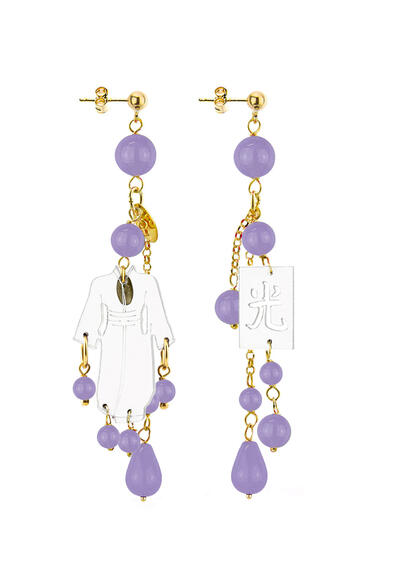 Orecchini Kimono Plexi Trasparente Ciuffo Corto Lilla - Lebole Maison